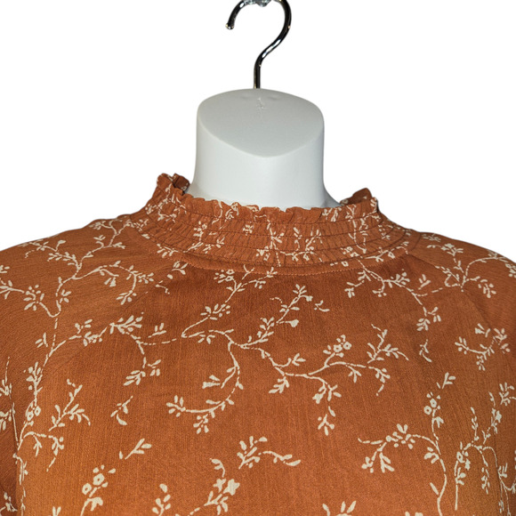 Bohme Womens Small Floral Blouse Orange Long Sleeve Prairie Flowy Lightweight - Picture 3 of 11
